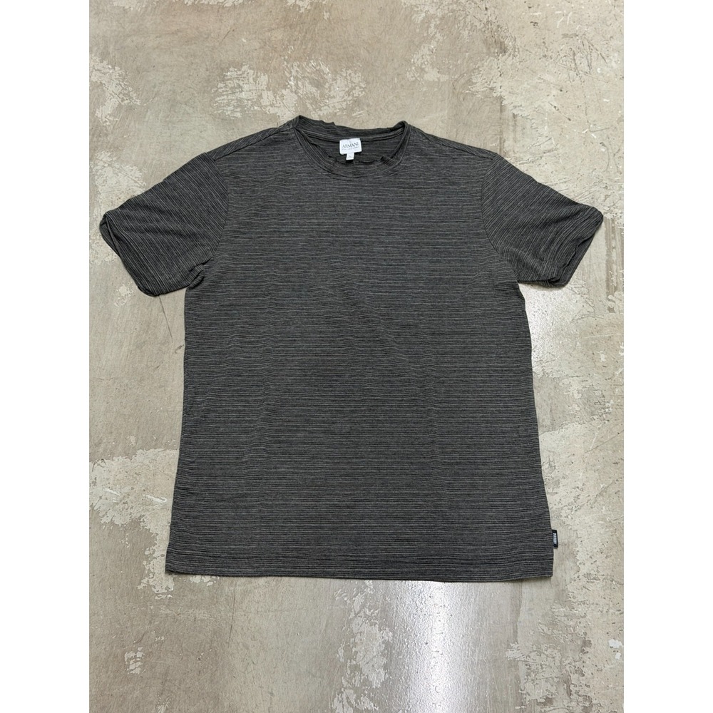 Armani Collezioni Mens L Gray Textured Stripe Crewneck T-Shirt Short Sleeve 0098